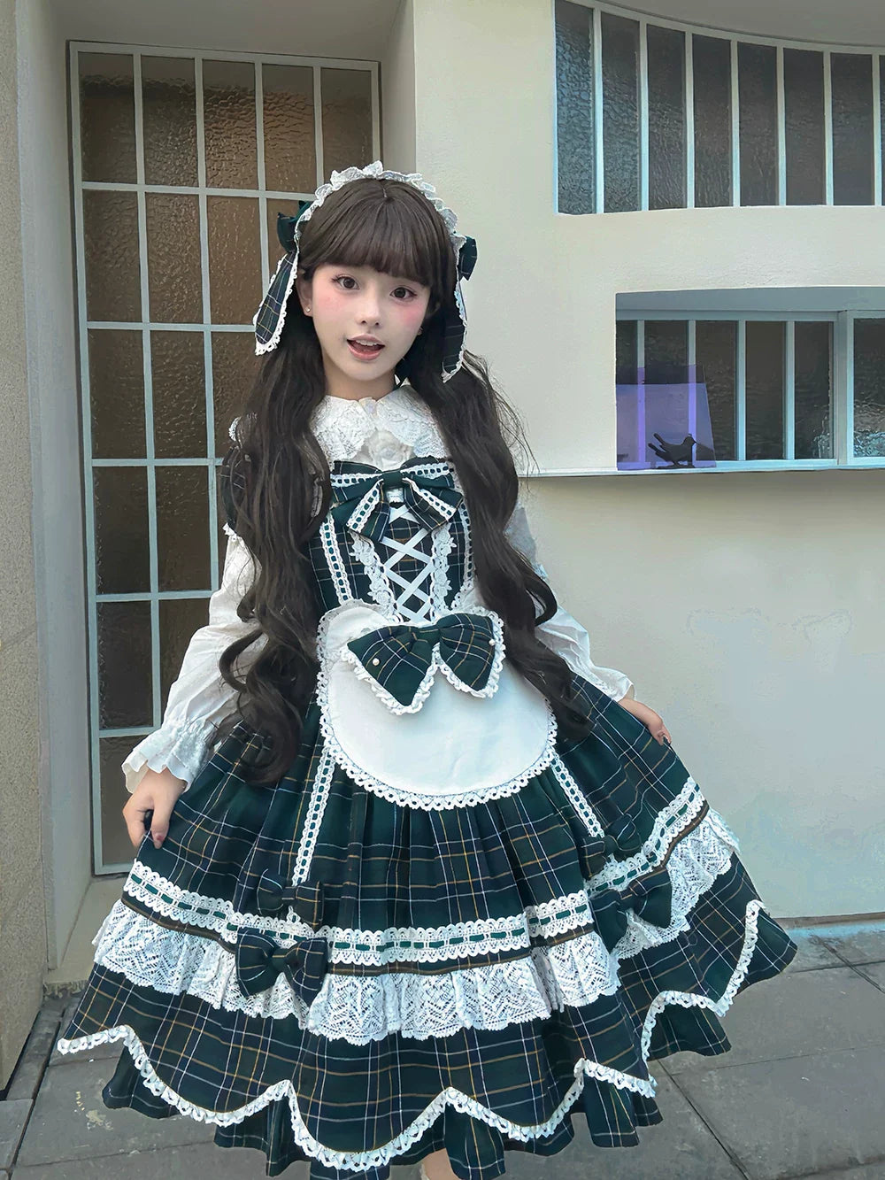 Plaid Petal Bunny - Old School Lolita Plaid OP Dress, Petal-shaped Hem - image 5