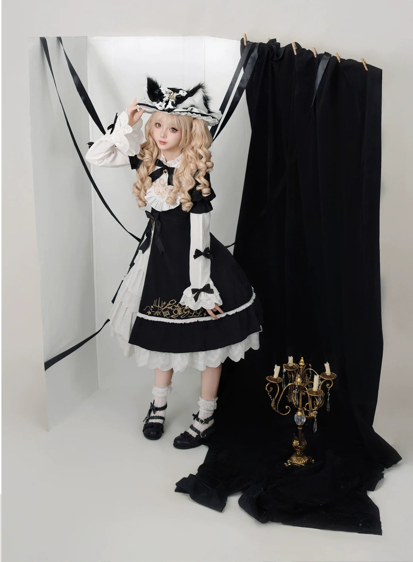 Sewing Magic Cat - Classic Lolita Six-Panel OP Dress with Embroidery and Accessories - image 7