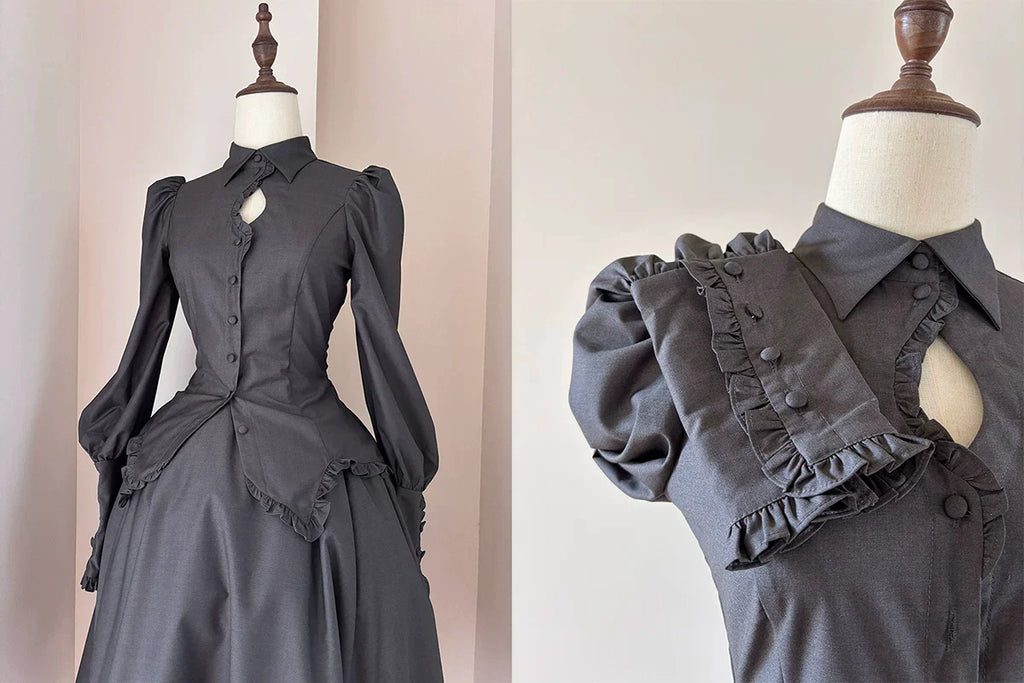 Shadow Hymn - Gothic Lolita Solid Shirt & Skirt, Side Zipper - image 10