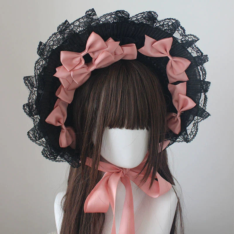Gothic Lolita Handmade Bonnet with Bows and Beads - image 17