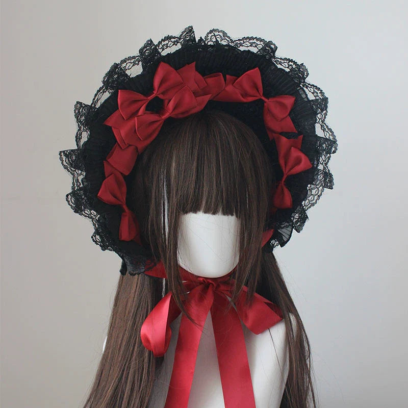 Gothic Lolita Handmade Bonnet with Bows and Beads - image 24