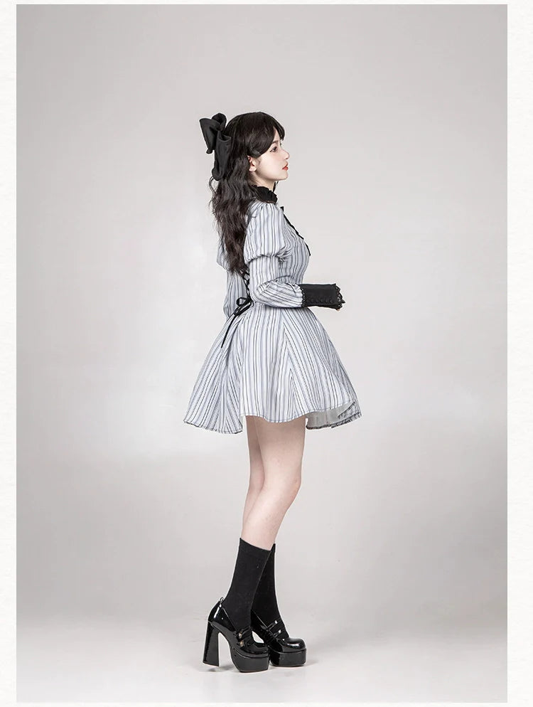 Nocturne SP - Striped Gothic Lolita OP Twin Lolita Dress with Apron and Accessories - image 32