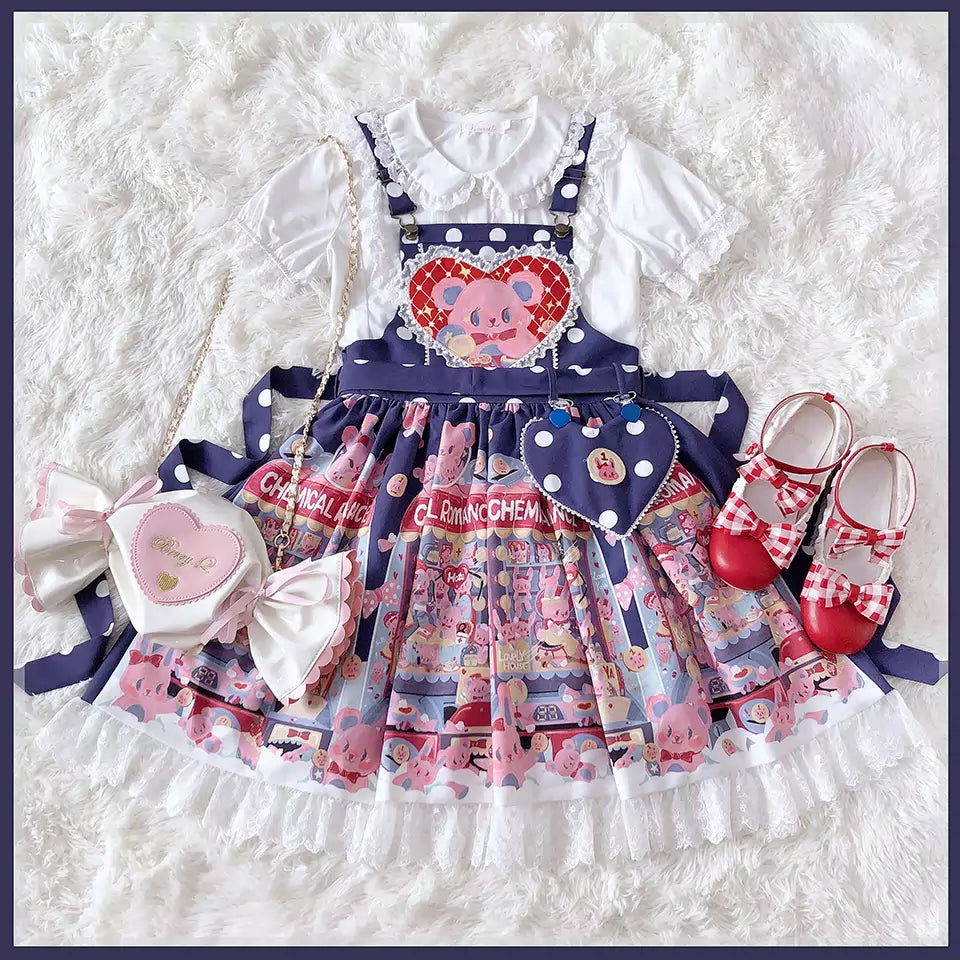 Sweetheart Doll Machine - Sweet Lolita Printed Salopette - image 6
