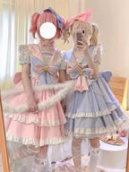 Sweet Lolita OP Dress Navy Collar Pastel Tiered Dress - image 1