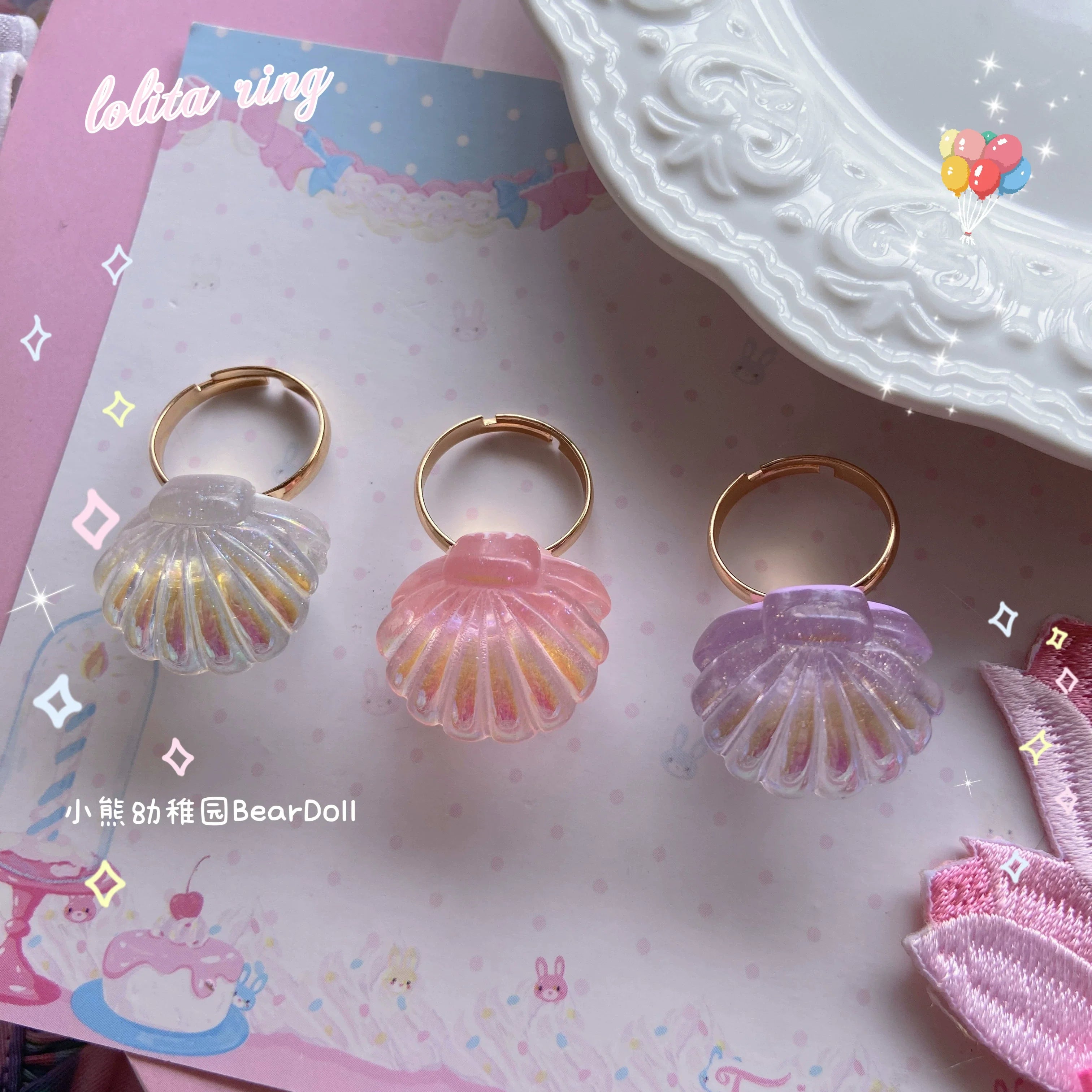 Kawaii Lolita Shell & Heart Adjustable Ring Collection - image 20