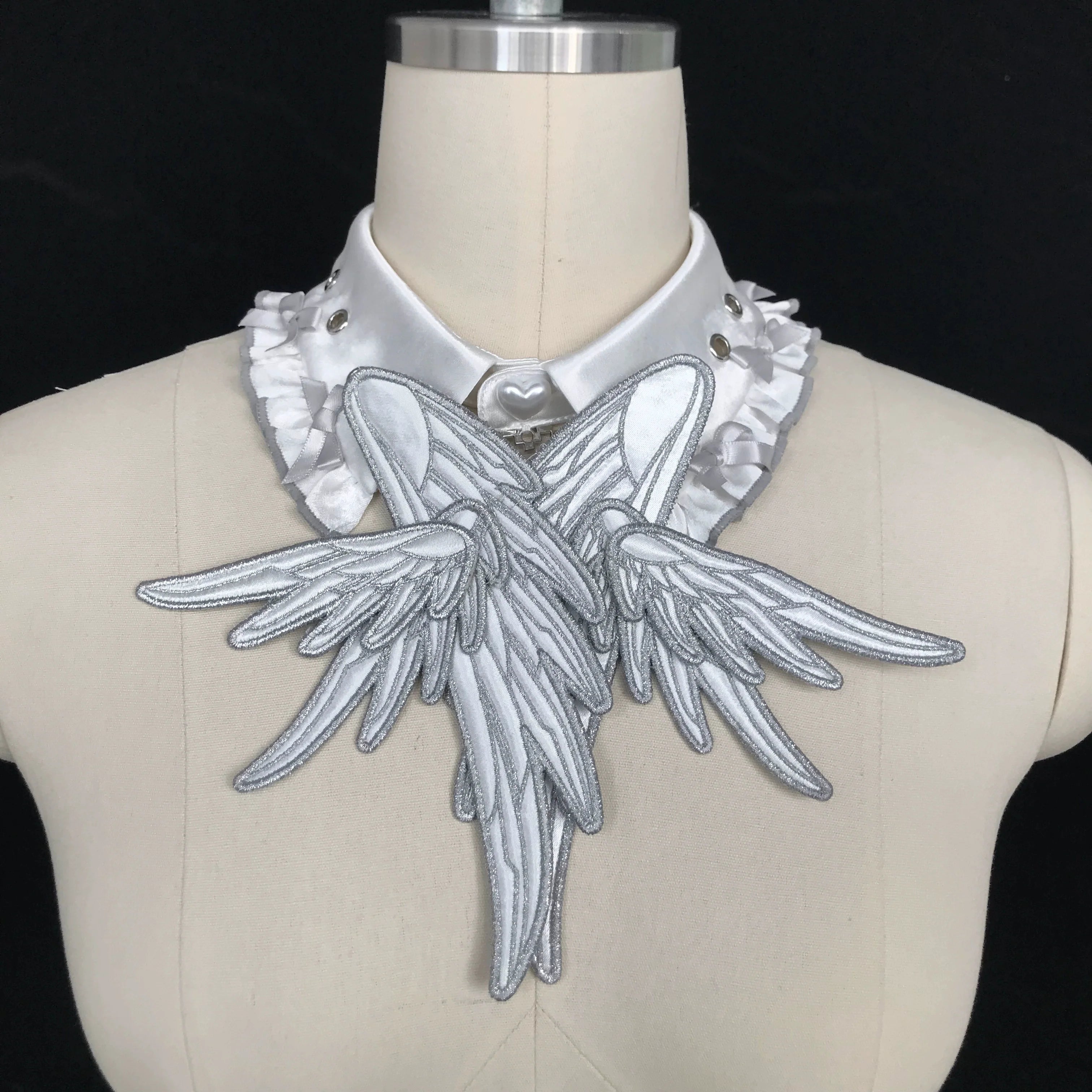 Metallic Angel - Silver-white Punk Lolita JSK, Wing and Rhinestone Details - image 47