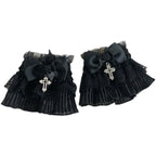 Gothic Lolita Cuffs Black Rose Lace Cross Stretch Handcuff - image 3