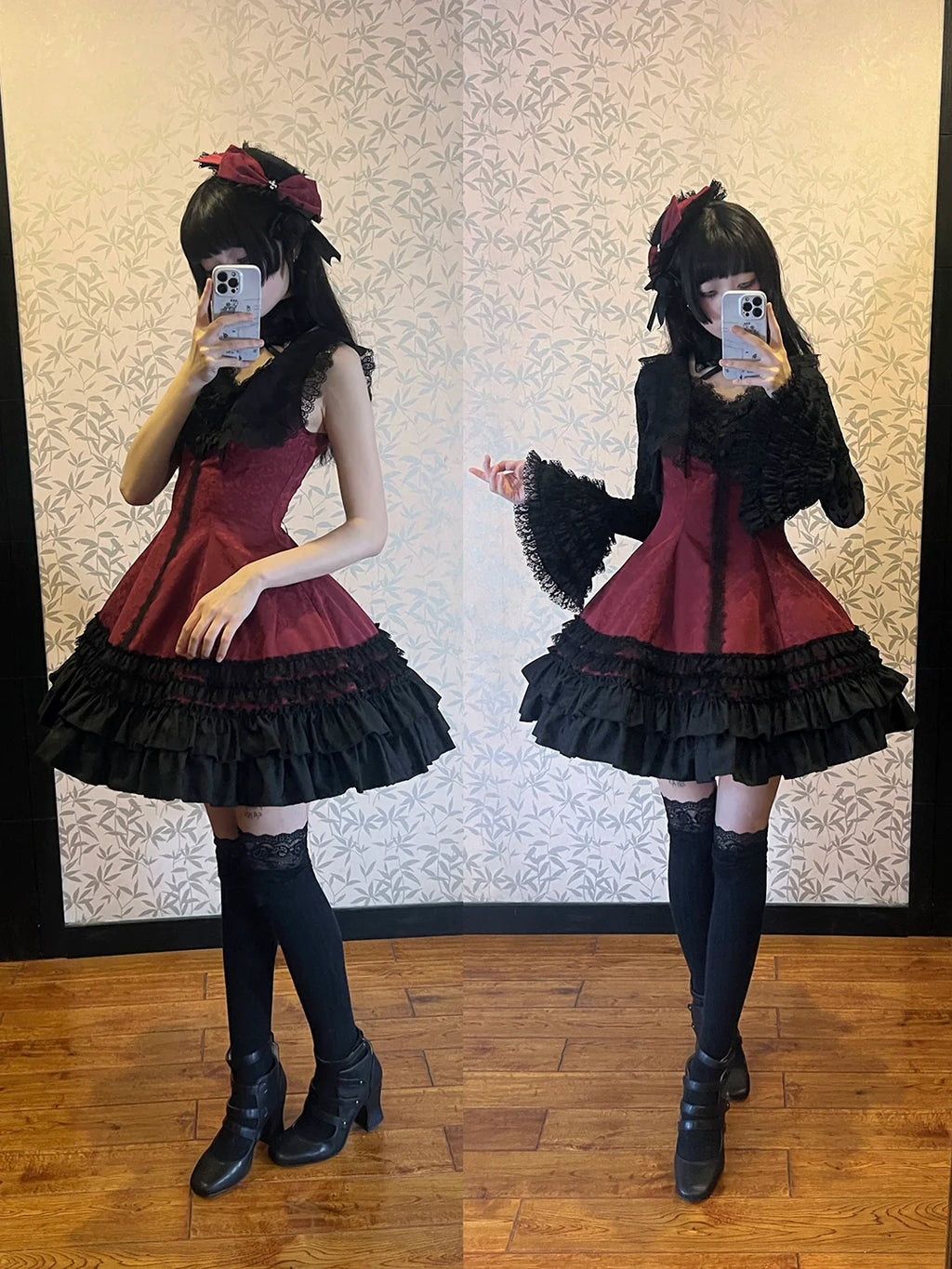 Six-Panel Gothic Lolita JSK Dress with Tiered Ruffles - image 7