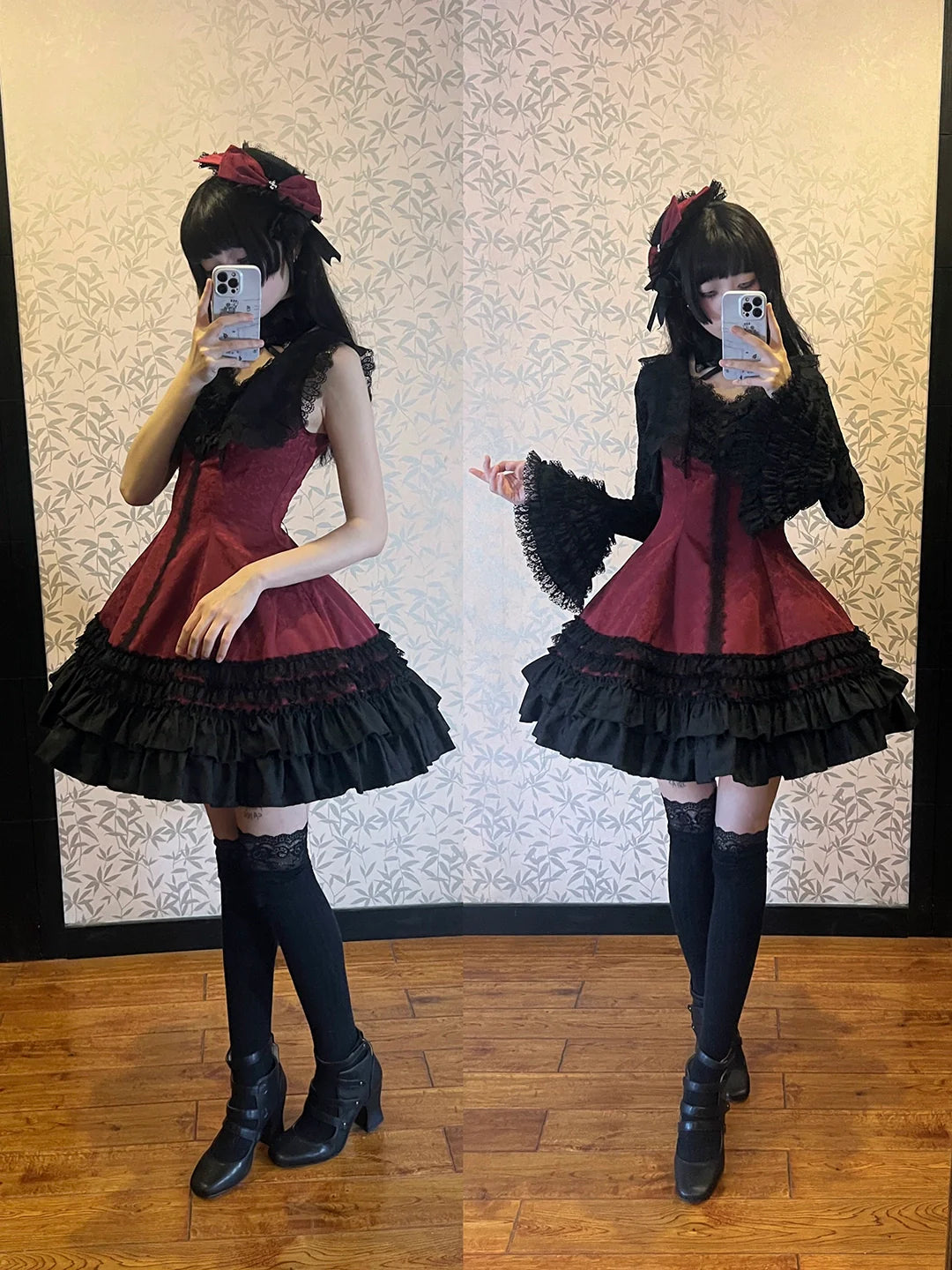 Six-Panel Gothic Lolita JSK Dress with Tiered Ruffles - image 7