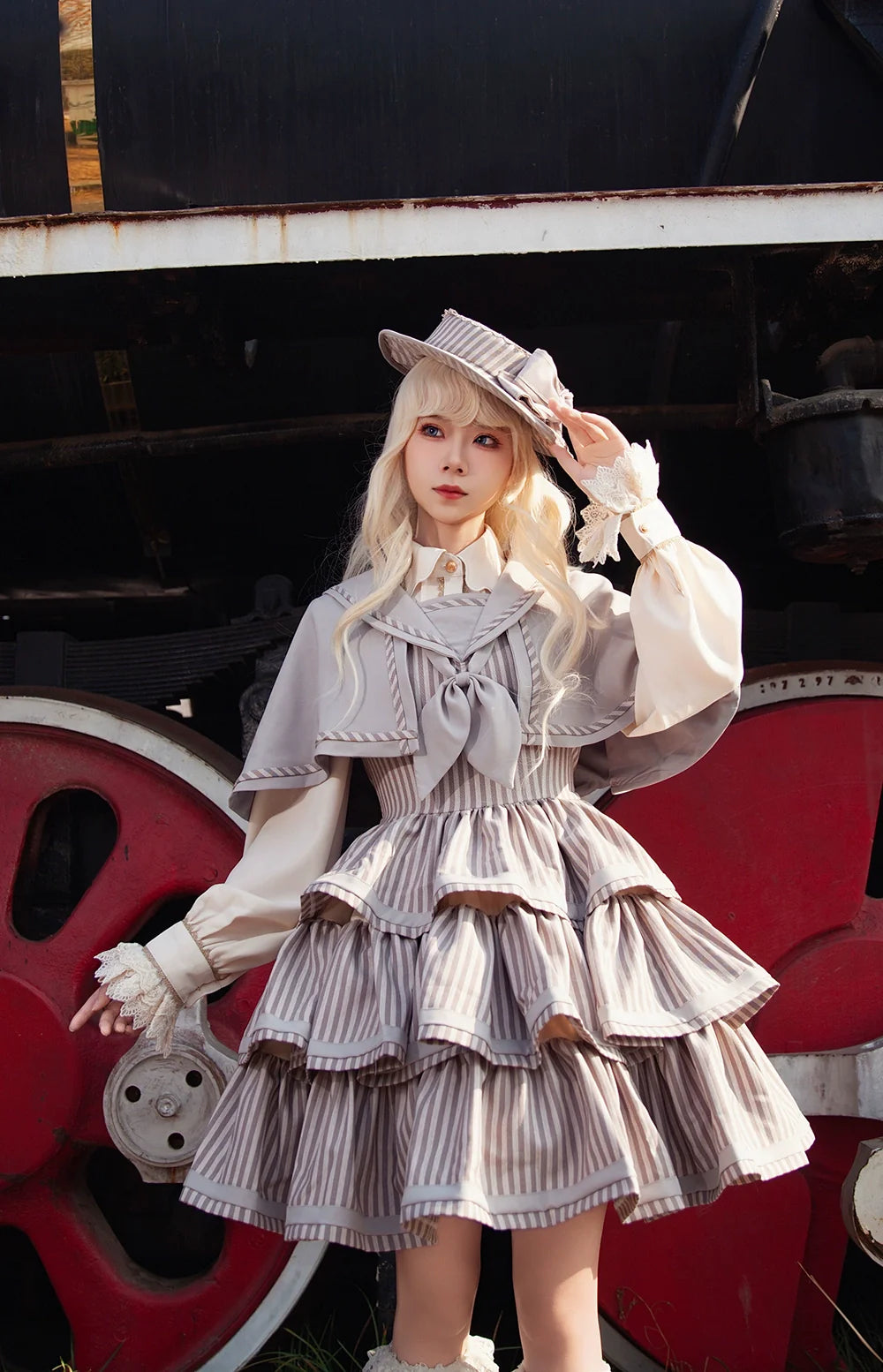From Afar - Vintage Striped Peppy-Style Lolita JSK & Cape - image 7