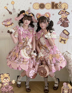 Bear Biscuit SP - Kawaii Lolita Bear Printed Dress Set with Bows - image 12