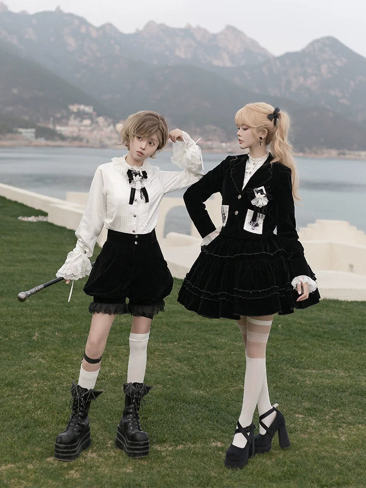 Erosion Heart F-Type - Ouji Lolita Suit Black Velvet Shorts and Skirt - image 4
