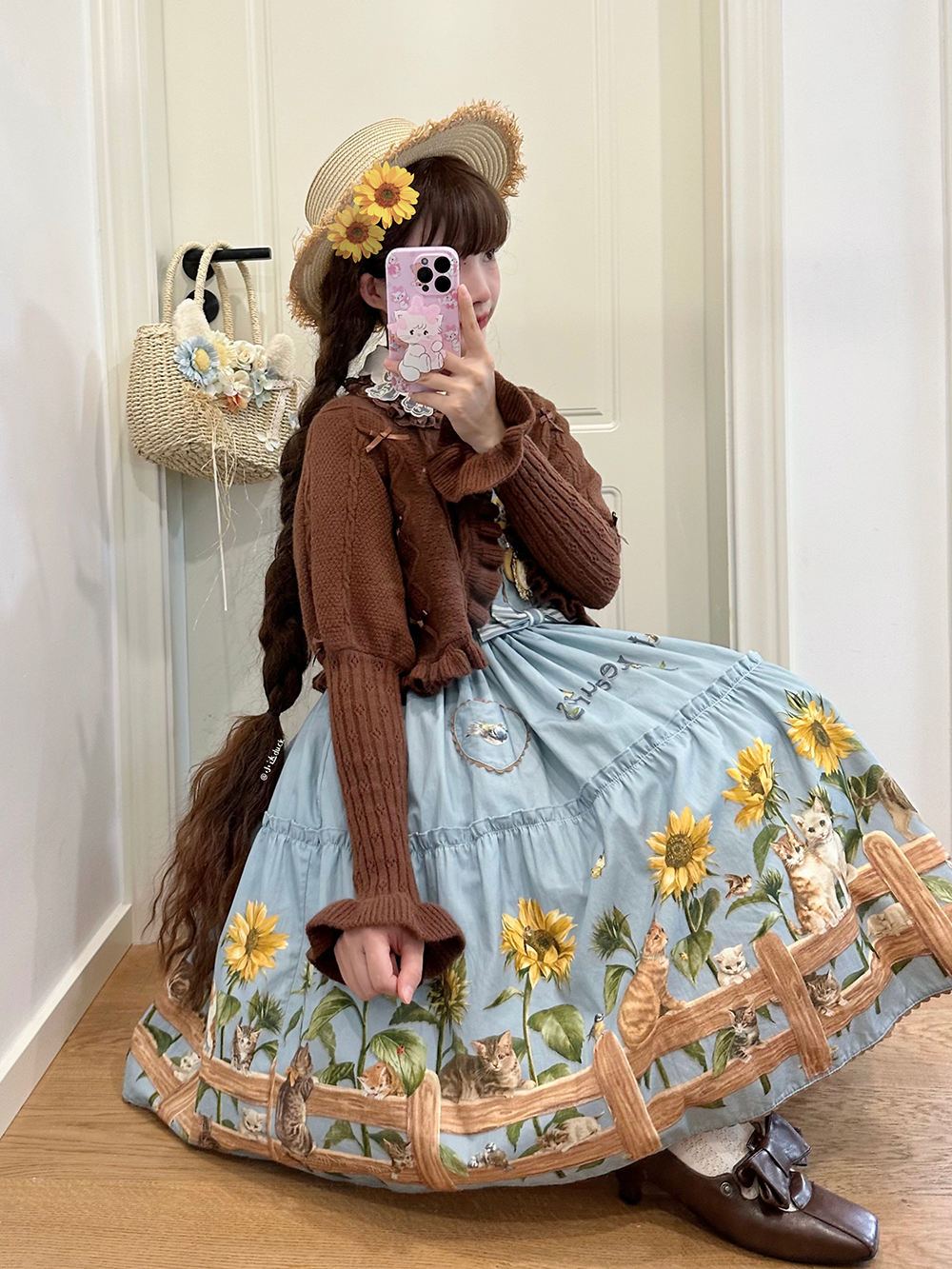 Cat and Sunflower - Sweet Lolita JSK, Cat and Sunflower Print - image 16