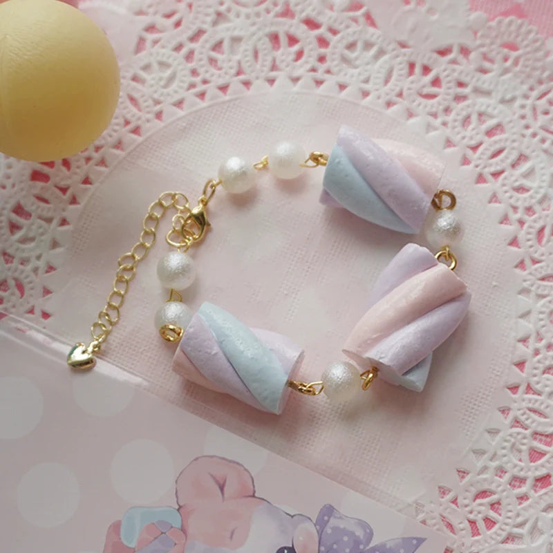 Sweet Lolita Accessories Simulated Cotton Candy Clay Bracelet Necklace - image 2