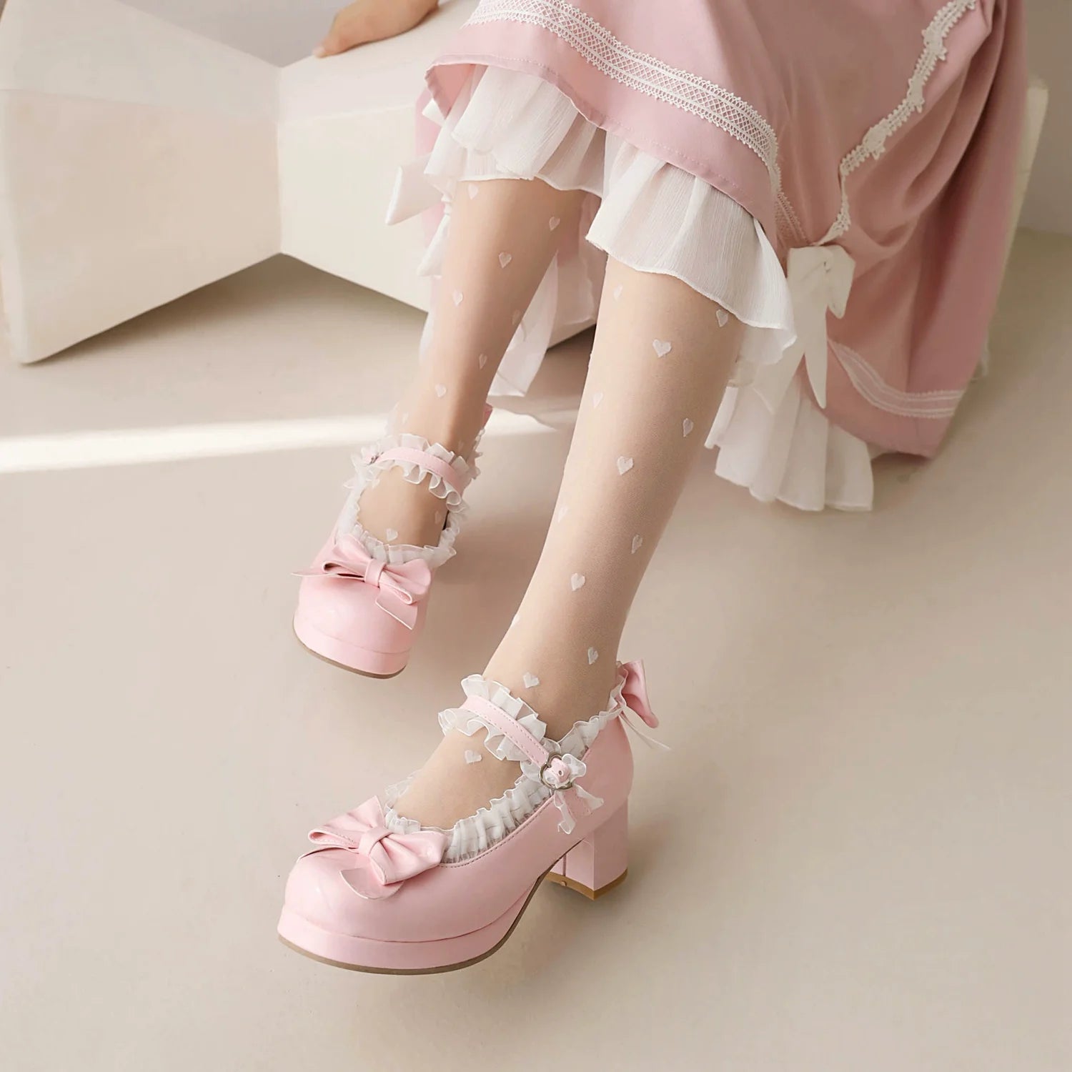 Rainbow Yana - Sweet Lolita Shoes, Lace & Bow Design - image 2