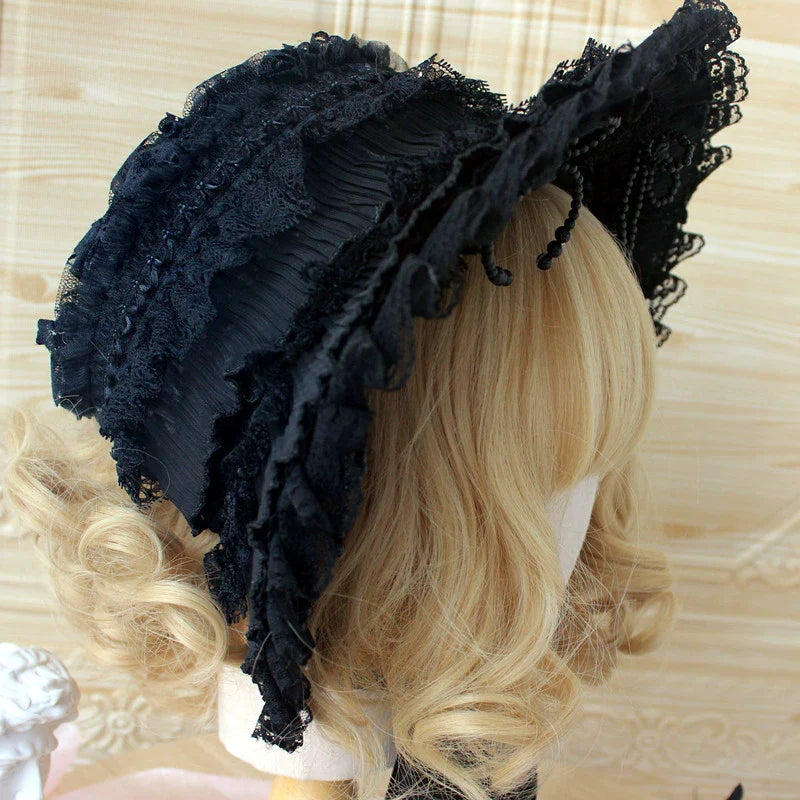Gothic Lolita Handmade Bonnet with Bows and Beads - image 30