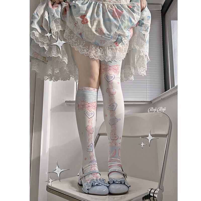 Macaron Printed Lolita Knee Stockings - image 1