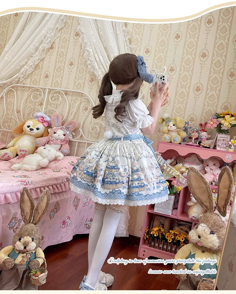 Blueberry Tart Party - Sweet Blue Lolita Salopette Dress Blueberry Tart Print JSK Dress and Accessories - image 17