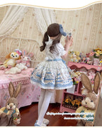 Blueberry Tart Party - Sweet Blue Lolita Salopette Dress Blueberry Tart Print JSK Dress and Accessories - image 17