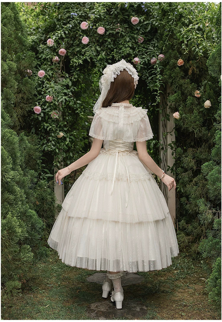 White Mist Promise - Classic Lolita Corset OP Set, Edwardian Collar & Tiered Hem - image 5