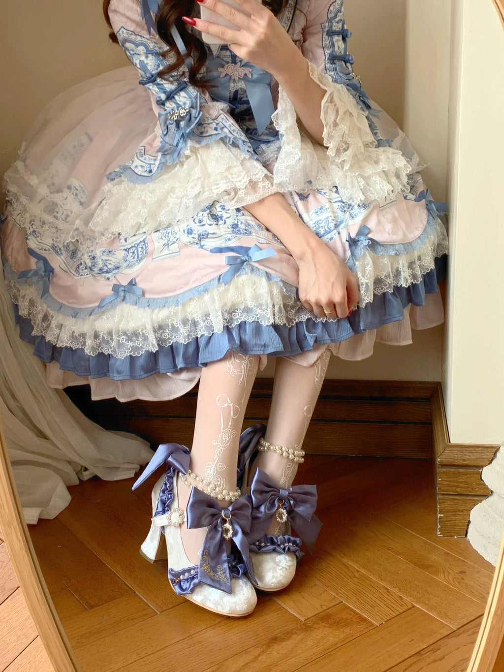 Ribbon Anthem - Wedding Classic Lolita Heels with Detachable Bow and Pearl Ribbon - image 5