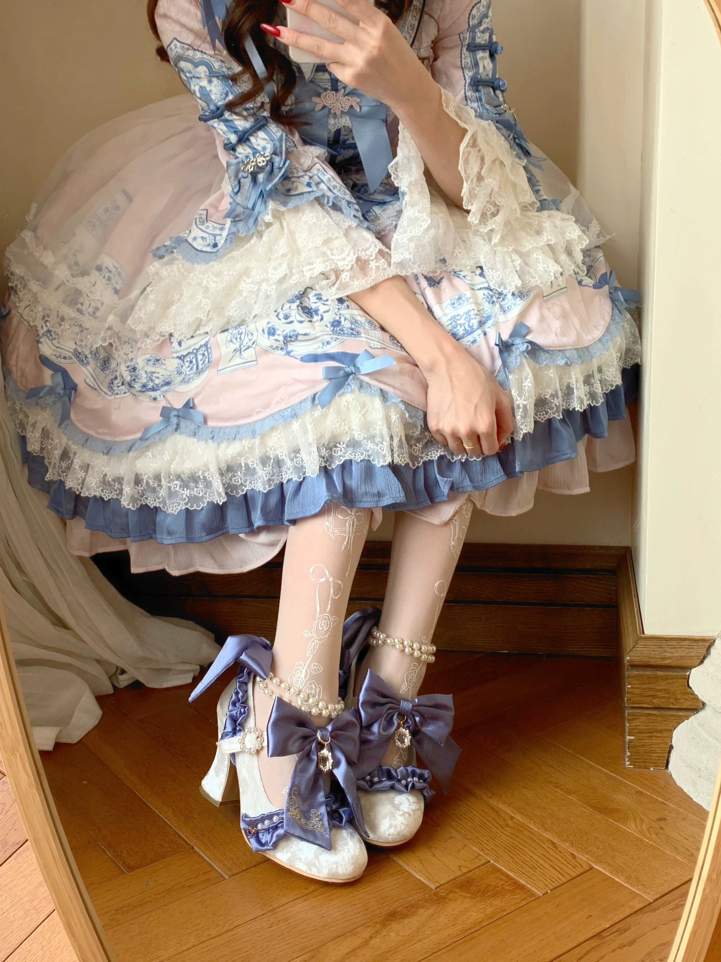 Ribbon Anthem - Wedding Classic Lolita Heels with Detachable Bow and Pearl Ribbon - image 5