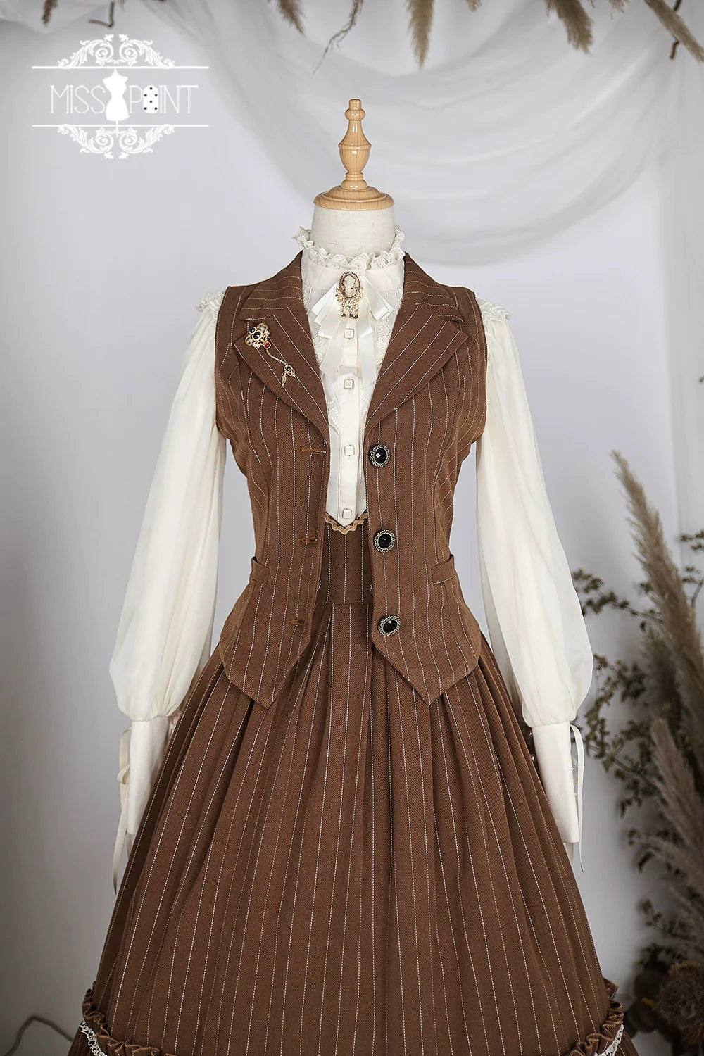 Rose Doll - Elegant Lolita Striped Fishbone Skirt - image 92