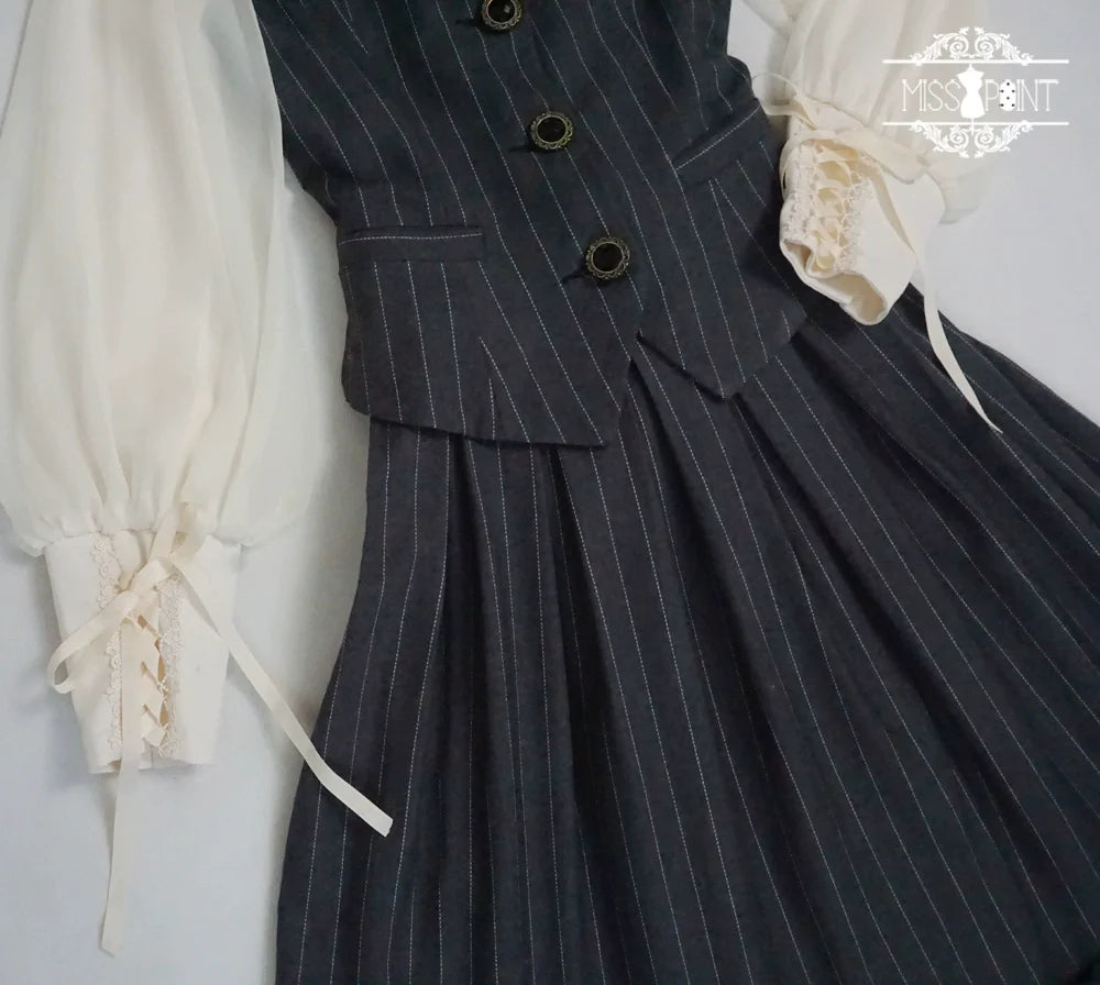 Rose Doll - Elegant Lolita Striped Fishbone Skirt - image 87
