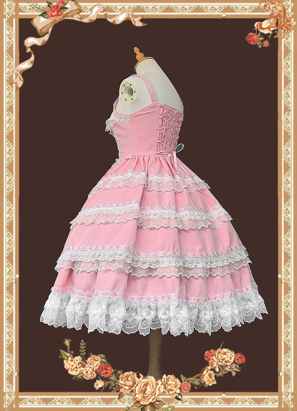 Mirror Doll - Old School Lolita Tiered Hem JSK with Polka Dot Lace and Accessories - image 16