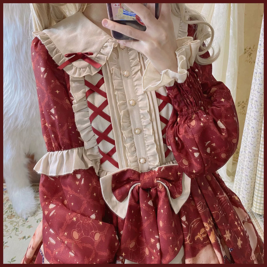 Sweet Bear Gift House - Sweet Lolita Suit Christmas Lolita OP and Cape - image 8