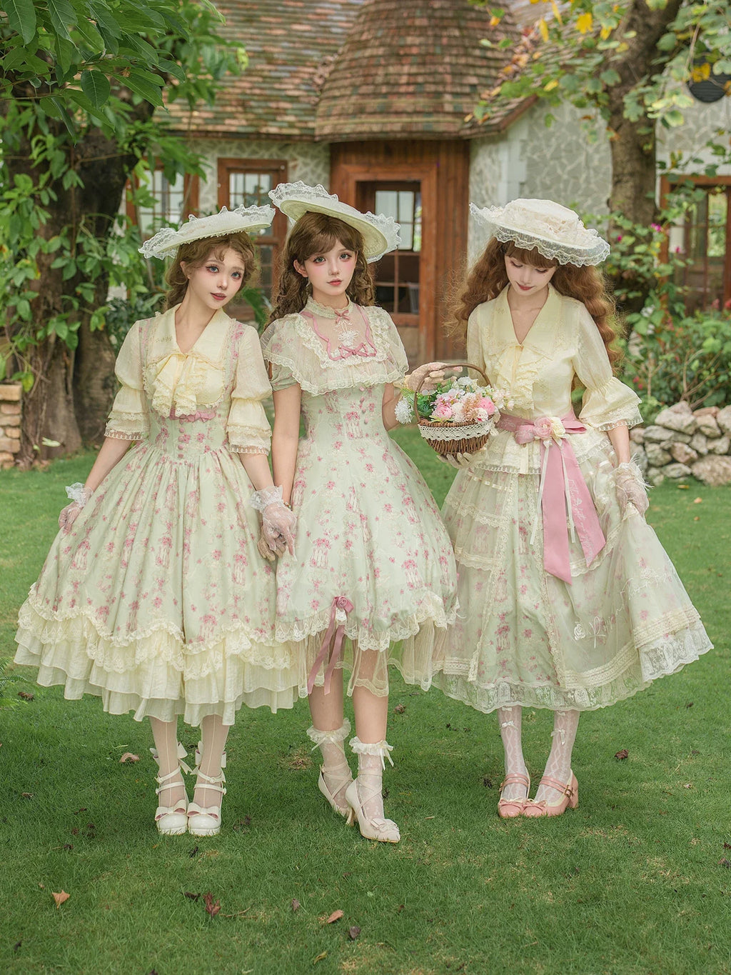 Wind Swept Roses - Classic Lolita Rose Printed Dress Set, Petal Hem - image 1