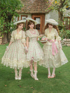 Wind Swept Roses - Classic Lolita Rose Printed Dress Set, Petal Hem - image 1