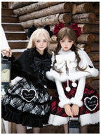Snow Night Serenade - Fluffy Plaid Kawaii Lolita JSK, Reversible Cape and Accessories - image 2