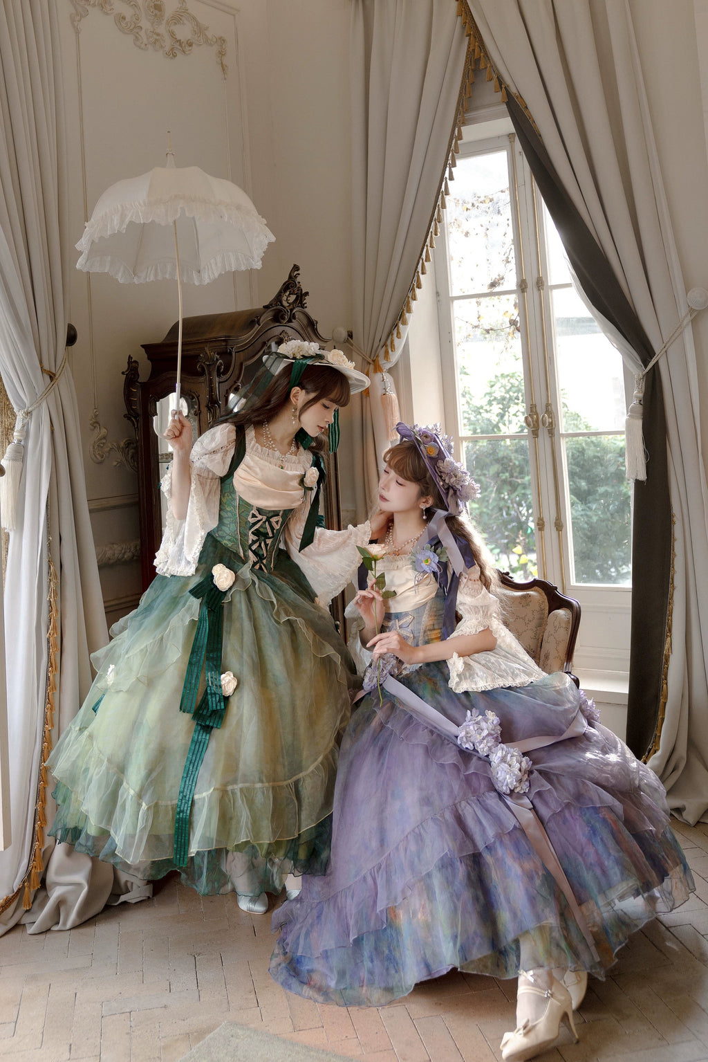 Wild Roses of Arles Purple Green Oil Painting Print Cowl Neck Tail JSK Classic Lolita Dress and Accessories - image 8