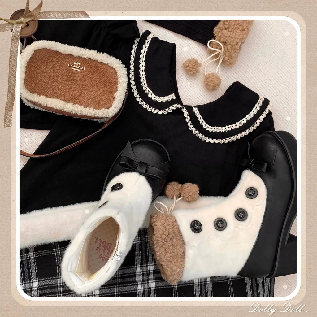 Winter Lolita Boots Fur Mary Jane Lolita Low Heel Shoes - image 68