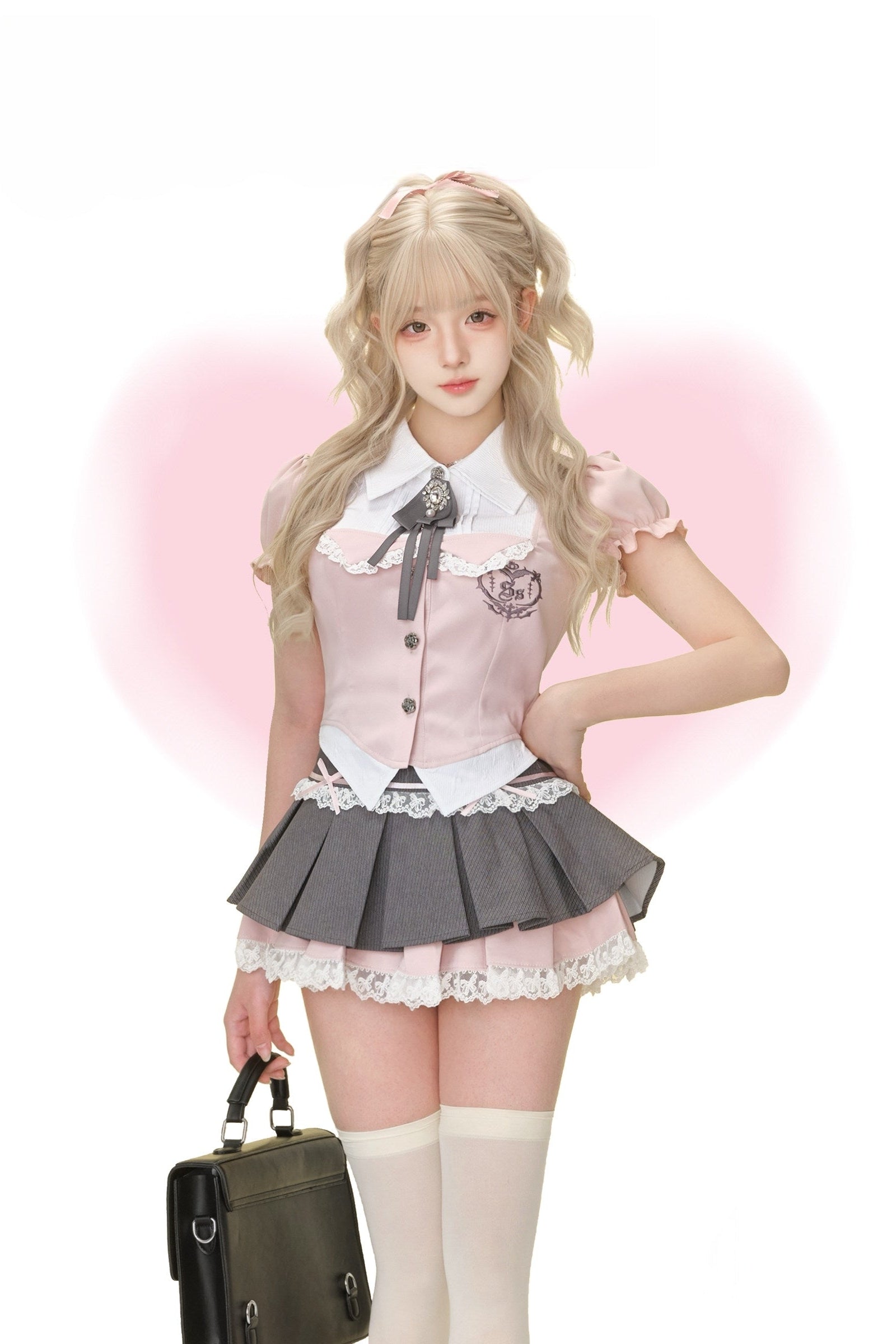 Sweet Cherry Academy Preppy Blouse and Skirt Set - image 1