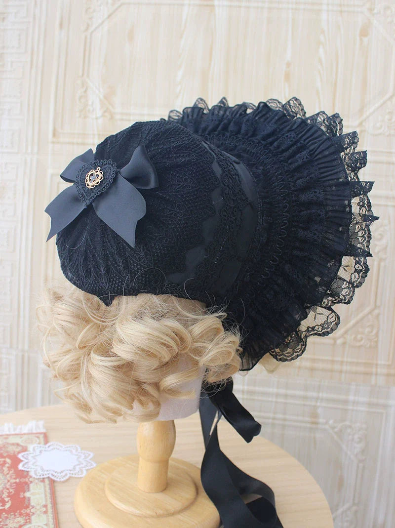 Gothic Lolita Handmade Bonnet with Bows and Beads - image 9
