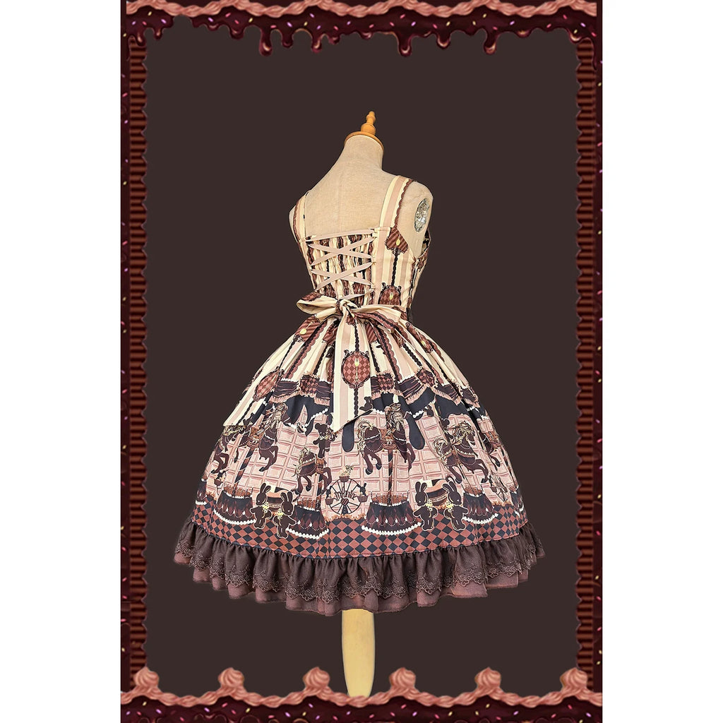 Chocolate Carousel - Peter Pan Collar Old School Lolita JSK Dress, Carousel Print and Accessories - image 2