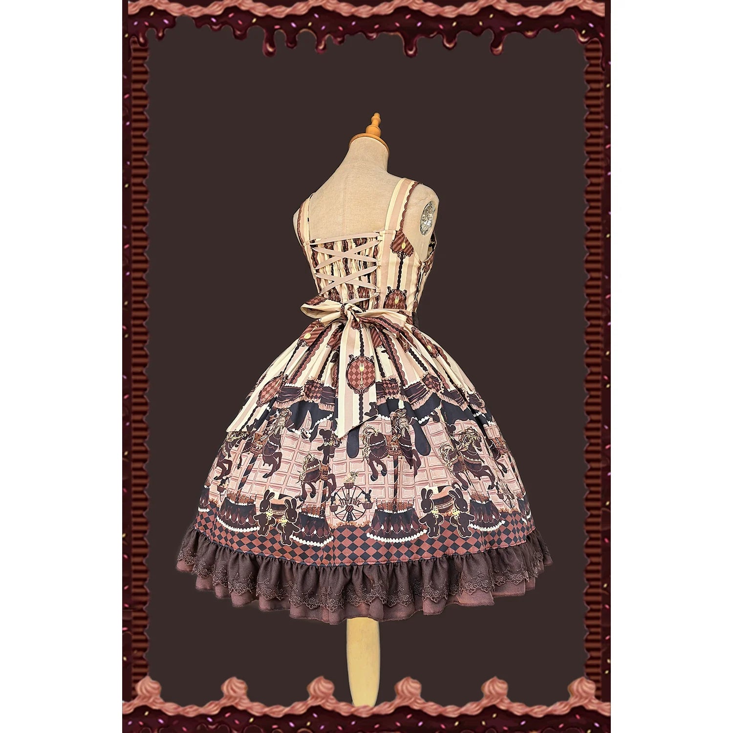 Chocolate Carousel - Peter Pan Collar Old School Lolita JSK Dress, Carousel Print and Accessories - image 2
