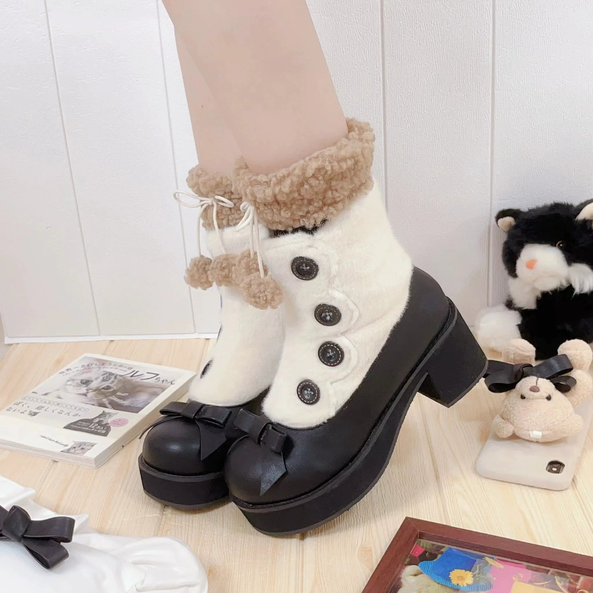 Winter Lolita Boots Fur Mary Jane Lolita Low Heel Shoes - image 83