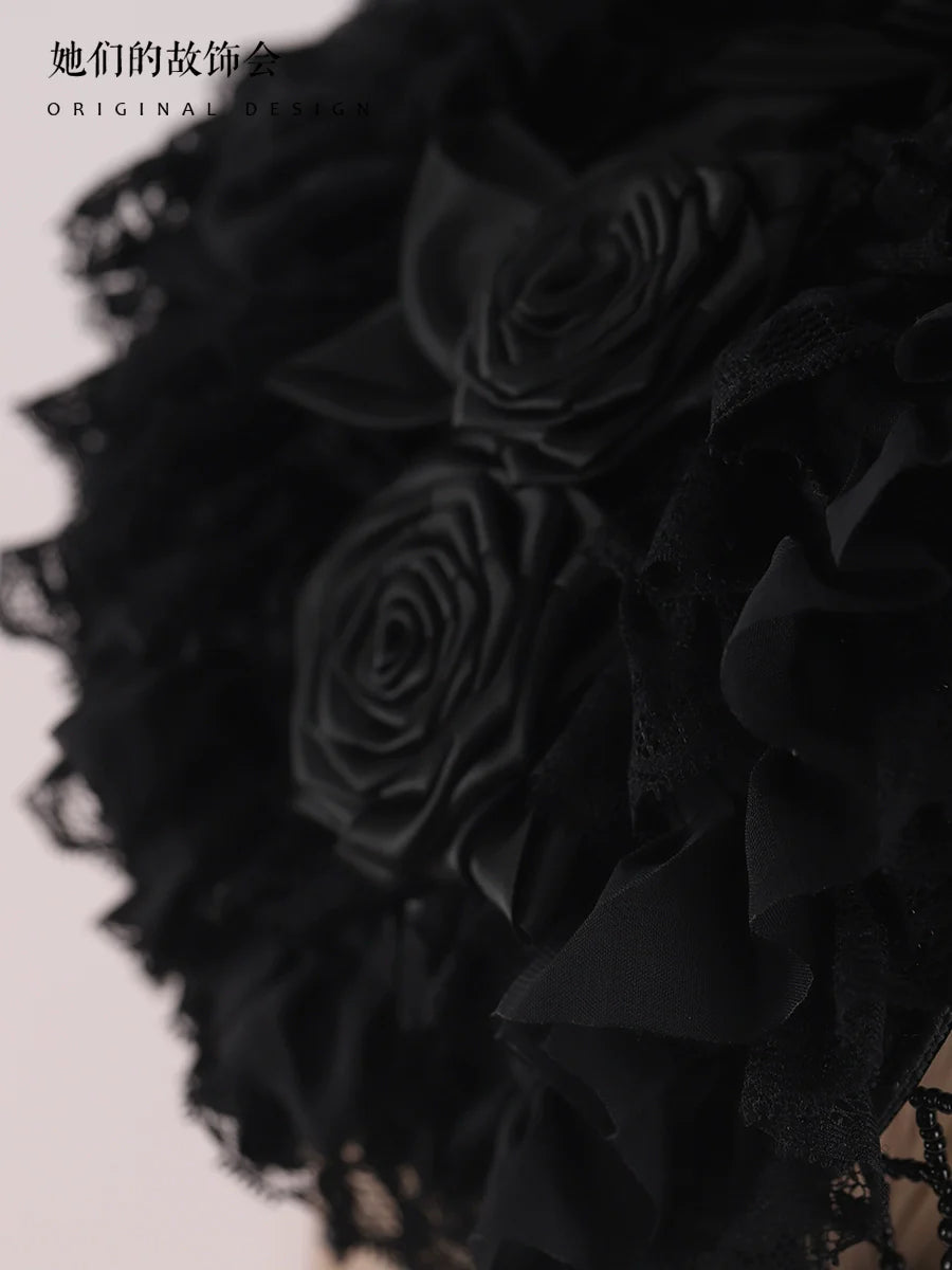 Gothic Black Rose Lolita Hat with Bead Tassels - image 9