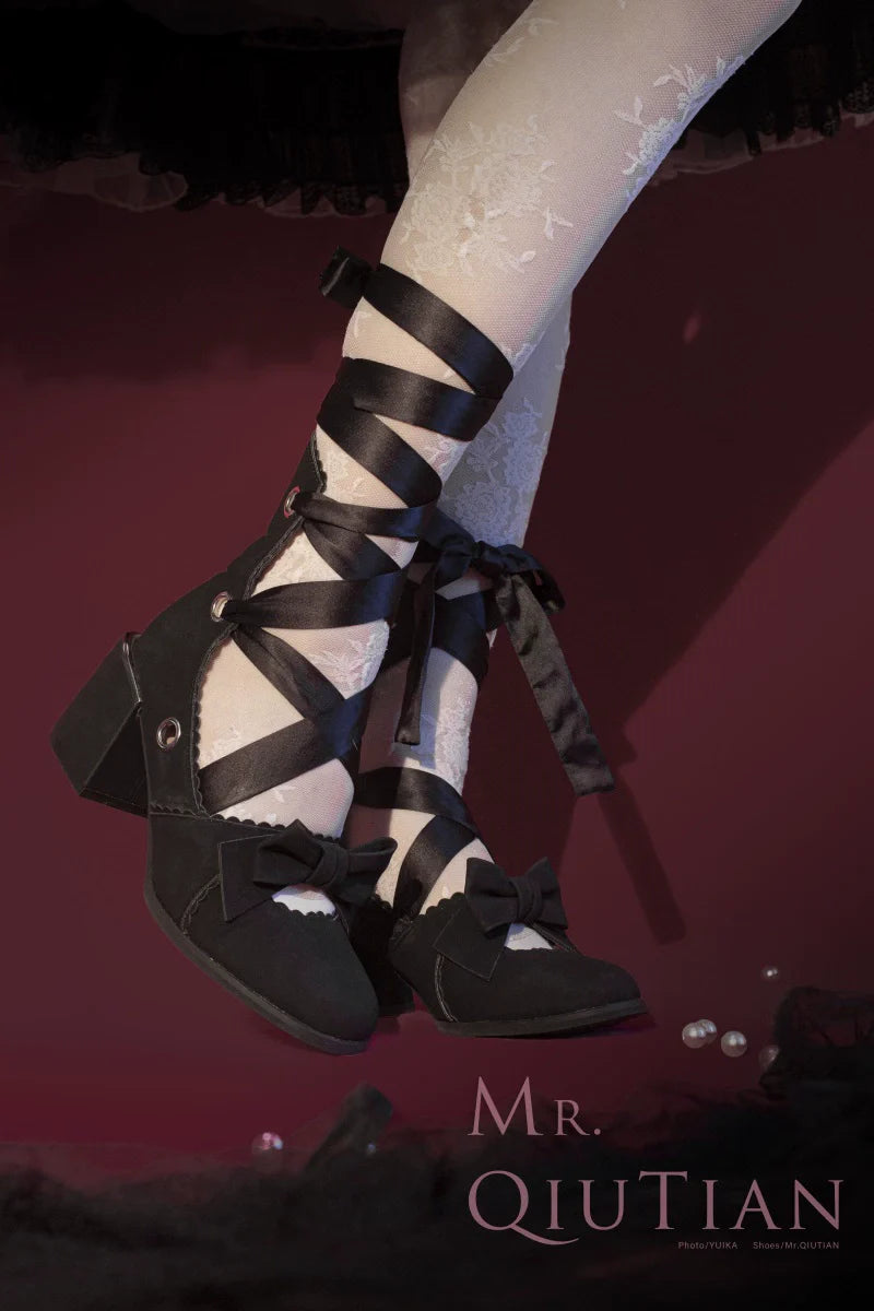 Muse Kiss - Elegant Lolita Shoes Lace-up Bow Heels Round Toe - image 10