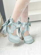 Floating Koi Land - Satin Classic Lolita Platform Shoes with Transparent Heel - image 7