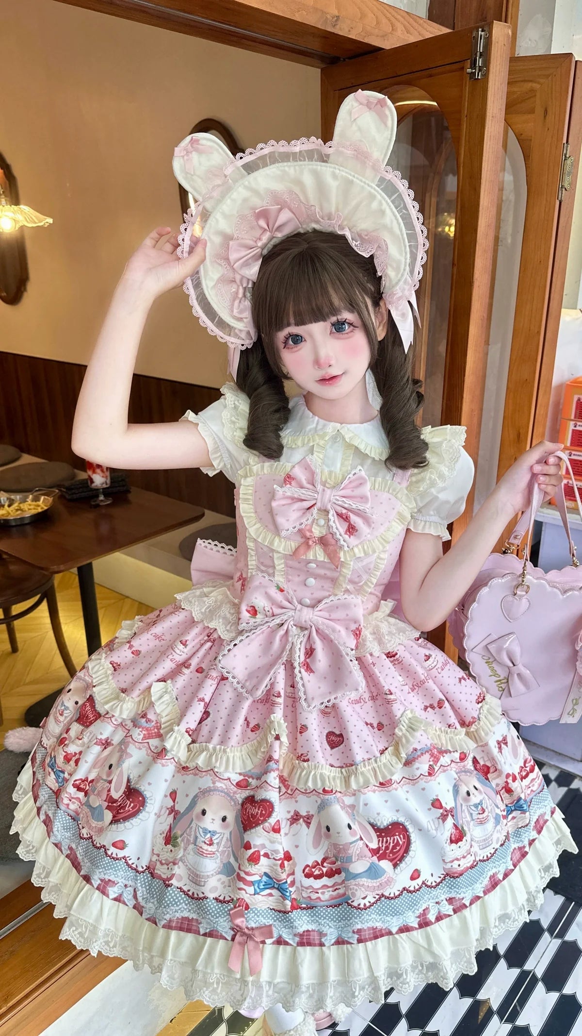 Bunny Party Sweet Lolita Printed JSK Dress with Bow Train - image 5