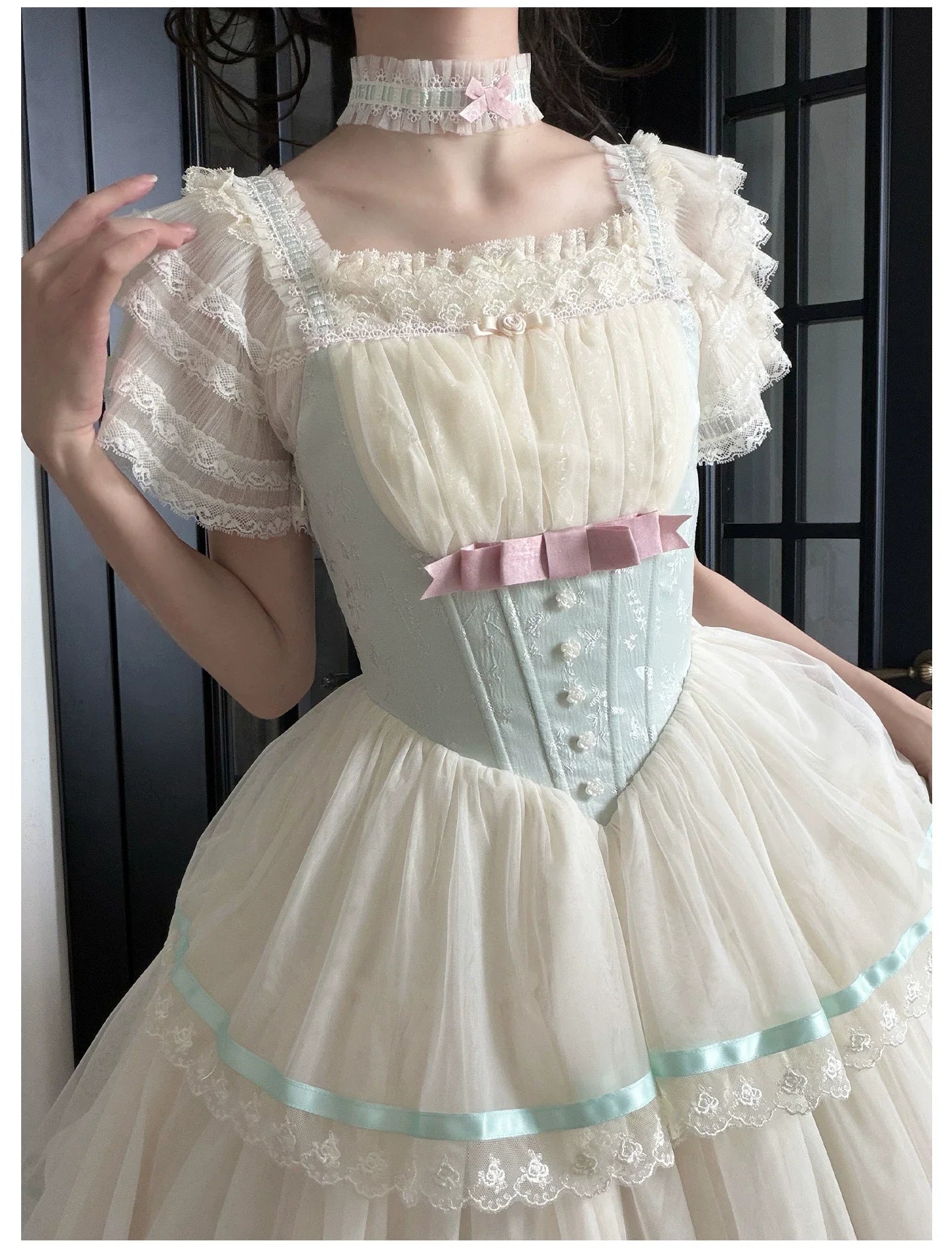 Sea Salt Soda - Classic Lolita Adjustable Corset JSK Dress, Tiered Tulle Hem - image 25