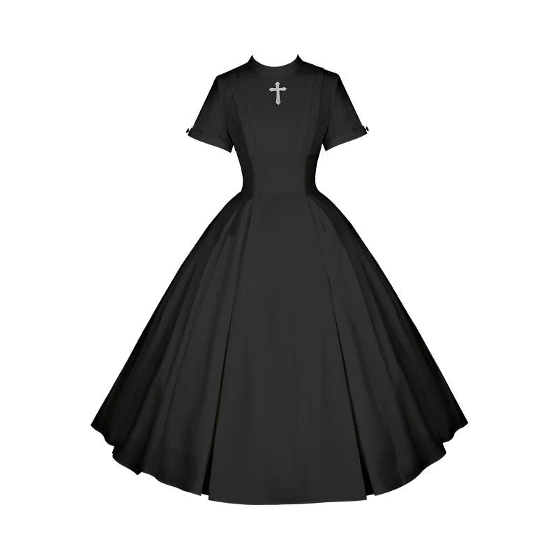 Nihil - Gothic Nun Lolita OP Dress, Irregular Hem Cape and Accessories - image 52