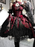 Rose Blood - Black Red Gothic Lolita JSK Jacquard Court Dress - image 15