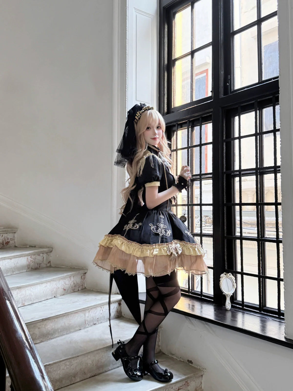 Glitter Oath - Military Lolita OP Dress with Detachable Split Tail Cloak - image 18