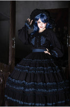 Wings and Bouquet - Dark Classic Lolita Blouse and SK Set, Layered Blue Ruffles - image 8