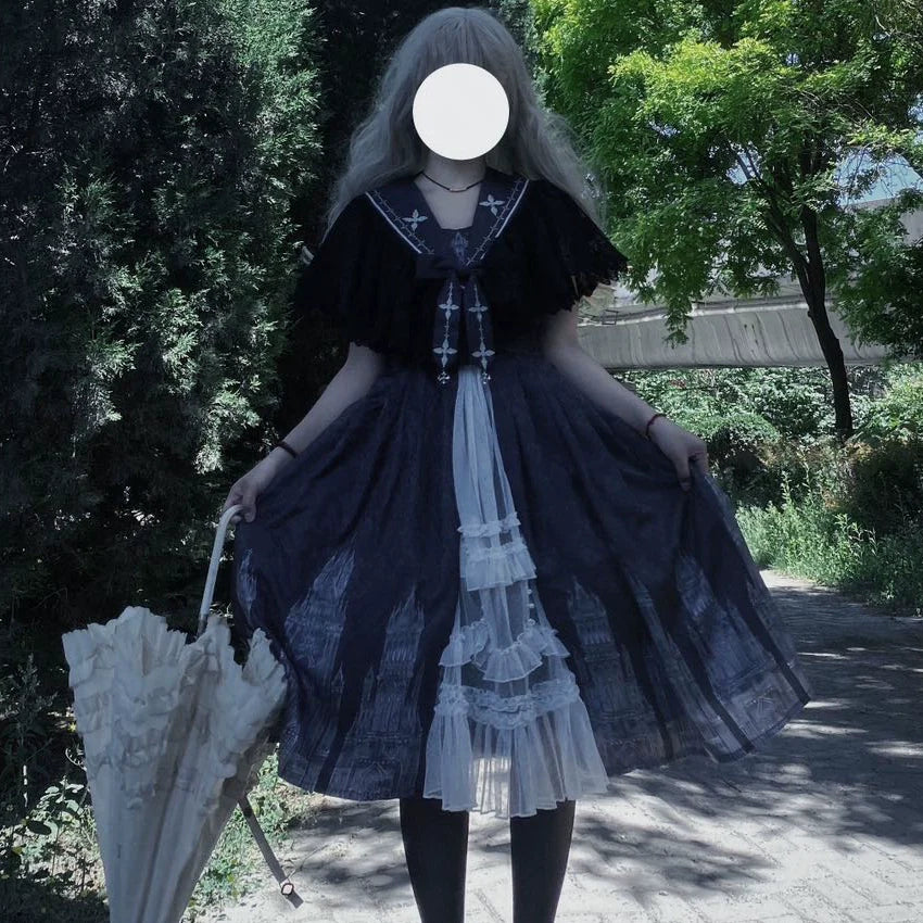Silent Church - Gothic Lolita JSK Dress Printed Dress Thin Shawl Set - image 15